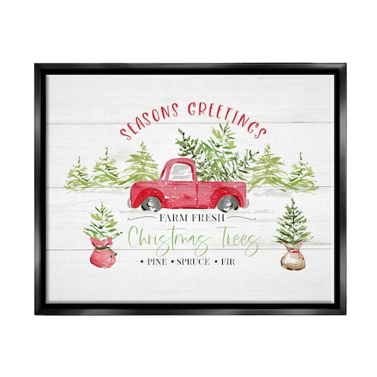 Stupell Industries Farm Fresh Christmas Trees Seasonal Framed Floater Canvas Wall Art